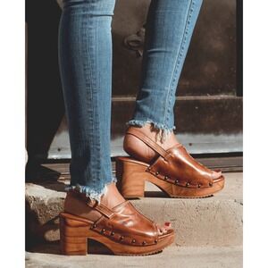 BED | STü Marie Leather Peep Toe Wooden SlingBack Clog Sandals Women's 9‎ $190